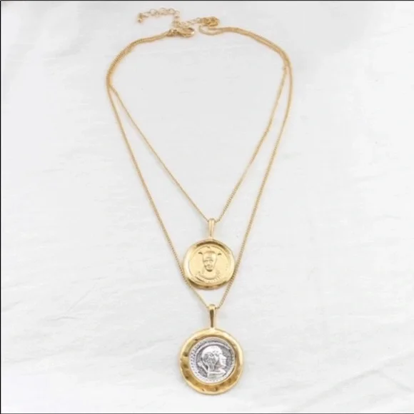 NEW 18K Gold Vintage Coind Double Chain Necklace - Picture 3 of 5